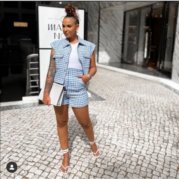 NWT ZARA Textured Weave Vest With Buttons M Blue - Picture 3 of 8